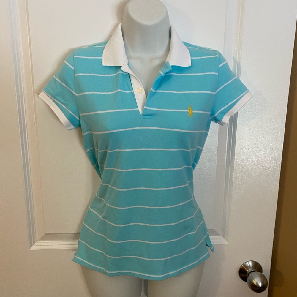 Ralph Lauren Sport Polo Shirt Top Womenswear Blue White Size Small